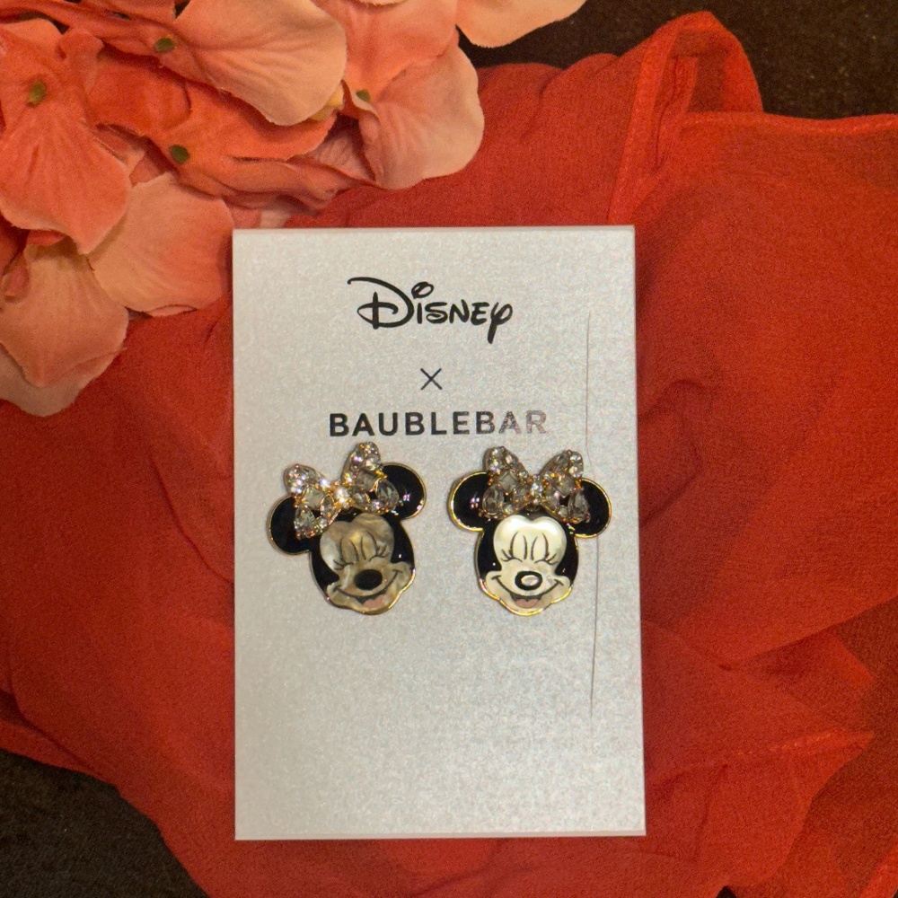 Disney BaubleBar Minnie Mouse Earrings with Rhinestone Bows NWT